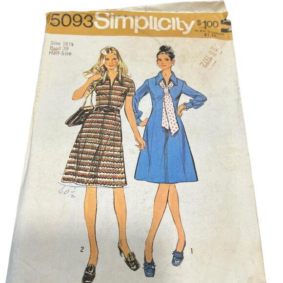 Vintage Simplicity 5093 Sewing Pattern For Princess Dress Size 16 1/2 Bust 39 - Picture 1 of 3